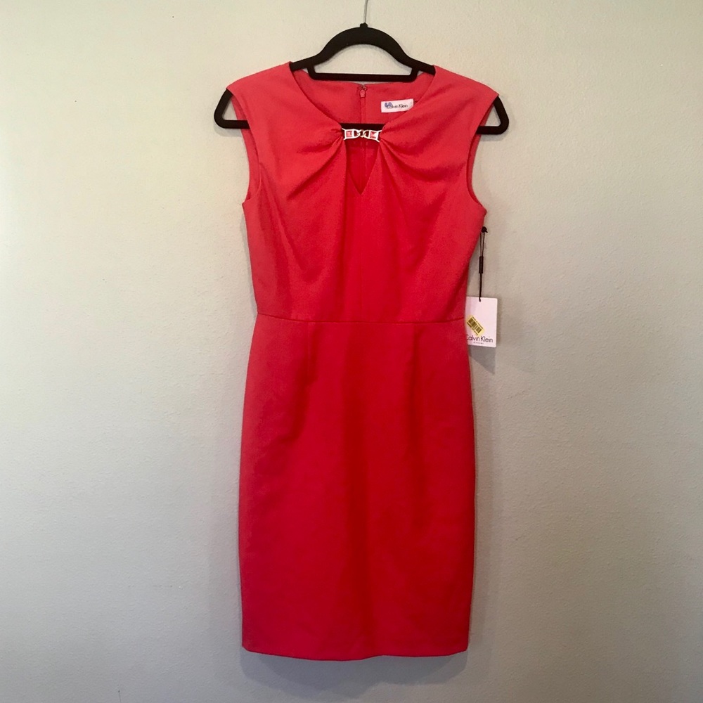 NWT✨Calvin Klein Watermelon Pink Keyhole Dress